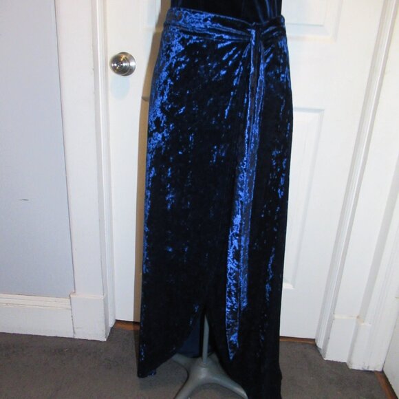 Blue Crushed Velvet Faux Wrap Skirt Long Maxi & Tank Top Party Prom EUC Gorgeous - Picture 12 of 16